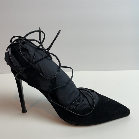 Saint Laurent Black Suede Ankle Wrap Pointed Pumps - Picture 6 of 8